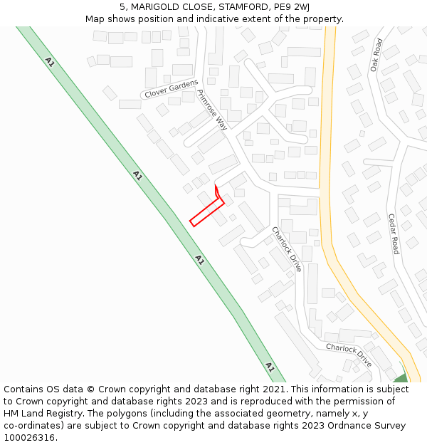 5, MARIGOLD CLOSE, STAMFORD, PE9 2WJ: Location map and indicative extent of plot