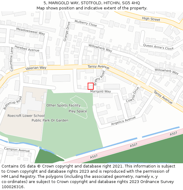5, MARIGOLD WAY, STOTFOLD, HITCHIN, SG5 4HQ: Location map and indicative extent of plot