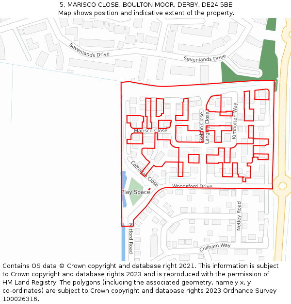 5, MARISCO CLOSE, BOULTON MOOR, DERBY, DE24 5BE: Location map and indicative extent of plot
