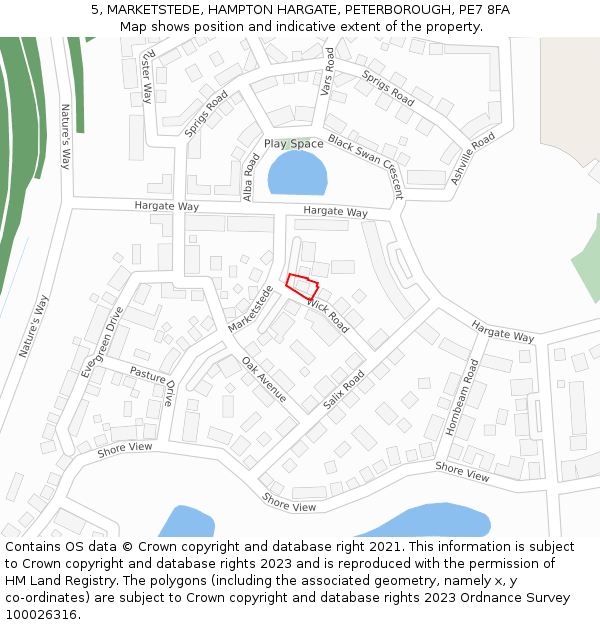 5, MARKETSTEDE, HAMPTON HARGATE, PETERBOROUGH, PE7 8FA: Location map and indicative extent of plot