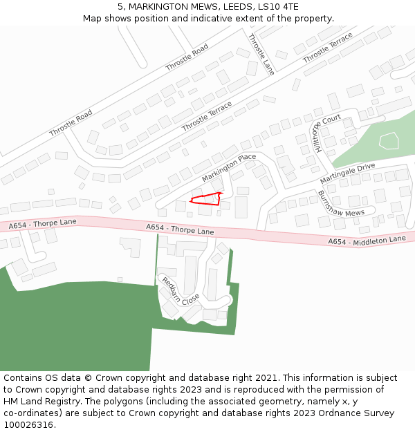 5, MARKINGTON MEWS, LEEDS, LS10 4TE: Location map and indicative extent of plot