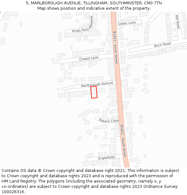 5, MARLBOROUGH AVENUE, TILLINGHAM, SOUTHMINSTER, CM0 7TN: Location map and indicative extent of plot