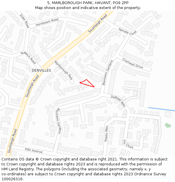 5, MARLBOROUGH PARK, HAVANT, PO9 2PP: Location map and indicative extent of plot