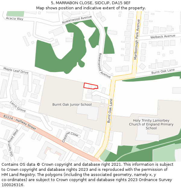 5, MARRABON CLOSE, SIDCUP, DA15 9EF: Location map and indicative extent of plot