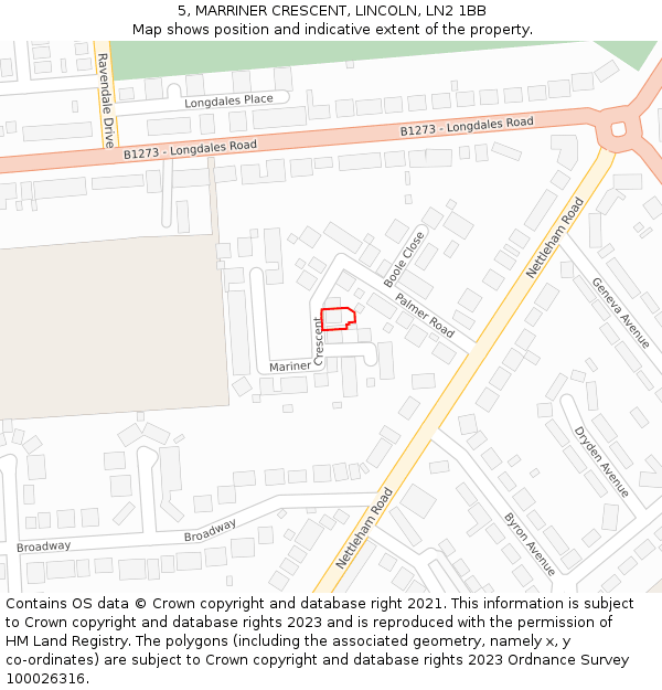 5, MARRINER CRESCENT, LINCOLN, LN2 1BB: Location map and indicative extent of plot