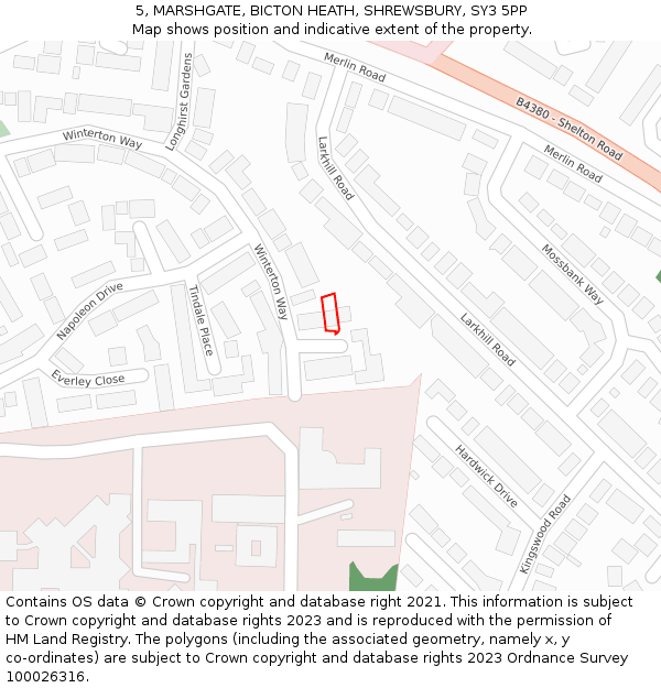 5, MARSHGATE, BICTON HEATH, SHREWSBURY, SY3 5PP: Location map and indicative extent of plot
