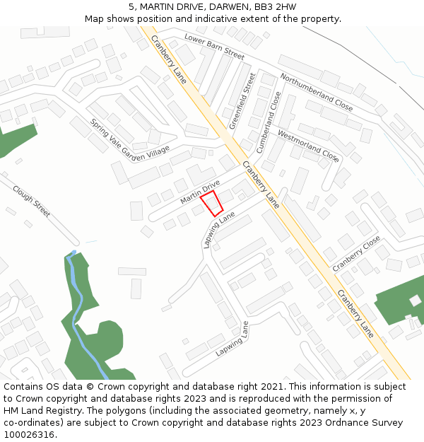 5, MARTIN DRIVE, DARWEN, BB3 2HW: Location map and indicative extent of plot