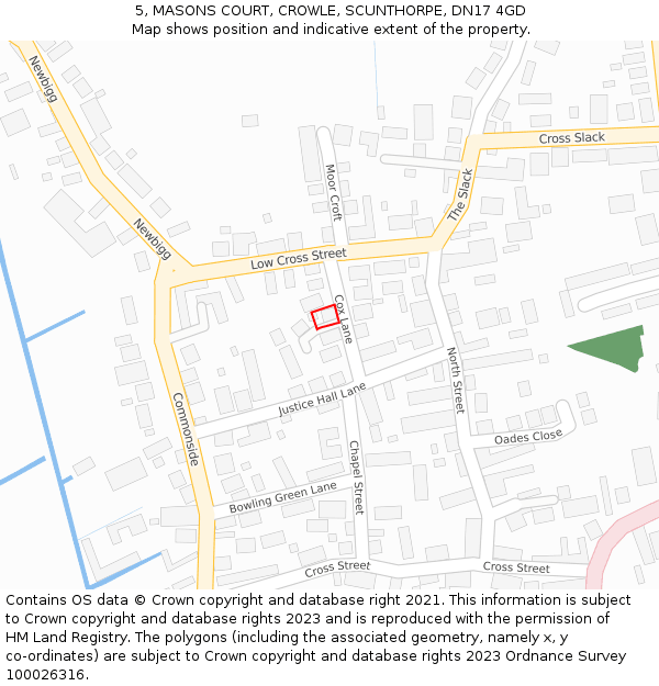 5, MASONS COURT, CROWLE, SCUNTHORPE, DN17 4GD: Location map and indicative extent of plot
