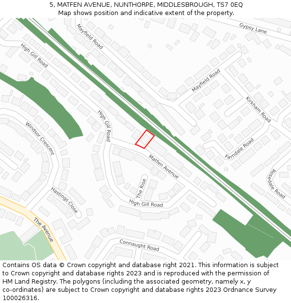 5, MATFEN AVENUE, NUNTHORPE, MIDDLESBROUGH, TS7 0EQ: Location map and indicative extent of plot