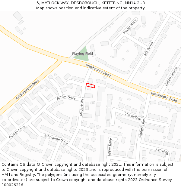 5, MATLOCK WAY, DESBOROUGH, KETTERING, NN14 2UR: Location map and indicative extent of plot