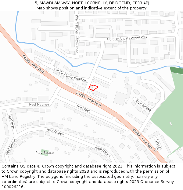 5, MAWDLAM WAY, NORTH CORNELLY, BRIDGEND, CF33 4PJ: Location map and indicative extent of plot
