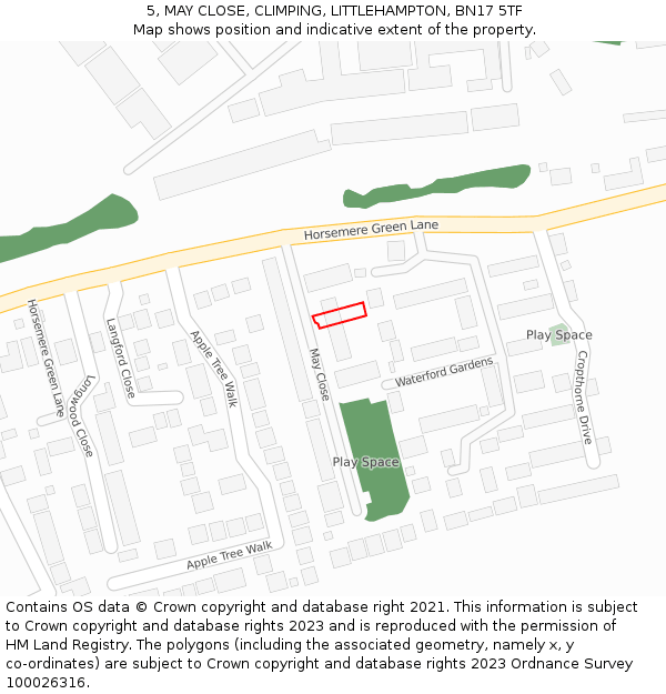 5, MAY CLOSE, CLIMPING, LITTLEHAMPTON, BN17 5TF: Location map and indicative extent of plot