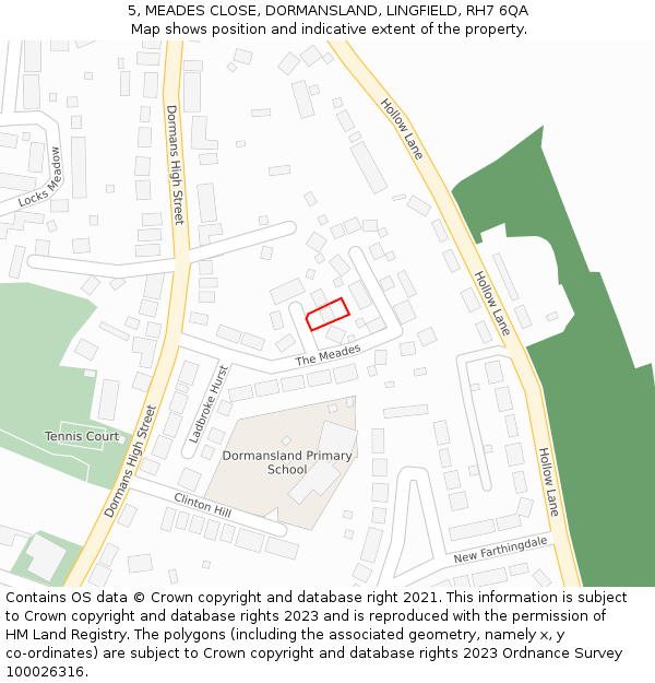 5, MEADES CLOSE, DORMANSLAND, LINGFIELD, RH7 6QA: Location map and indicative extent of plot