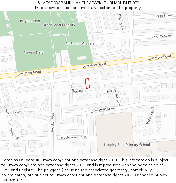 5, MEADOW BANK, LANGLEY PARK, DURHAM, DH7 9TY: Location map and indicative extent of plot