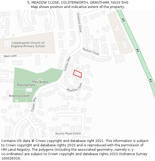 5, MEADOW CLOSE, COLSTERWORTH, GRANTHAM, NG33 5HS: Location map and indicative extent of plot