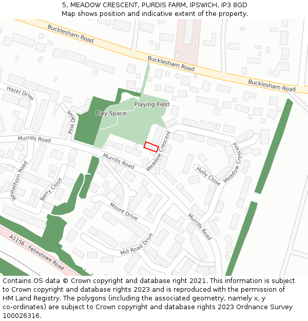 5, MEADOW CRESCENT, PURDIS FARM, IPSWICH, IP3 8GD: Location map and indicative extent of plot