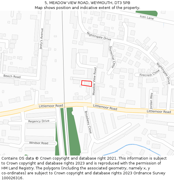 5, MEADOW VIEW ROAD, WEYMOUTH, DT3 5PB: Location map and indicative extent of plot