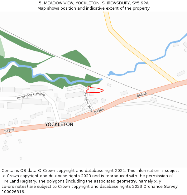 5, MEADOW VIEW, YOCKLETON, SHREWSBURY, SY5 9PA: Location map and indicative extent of plot