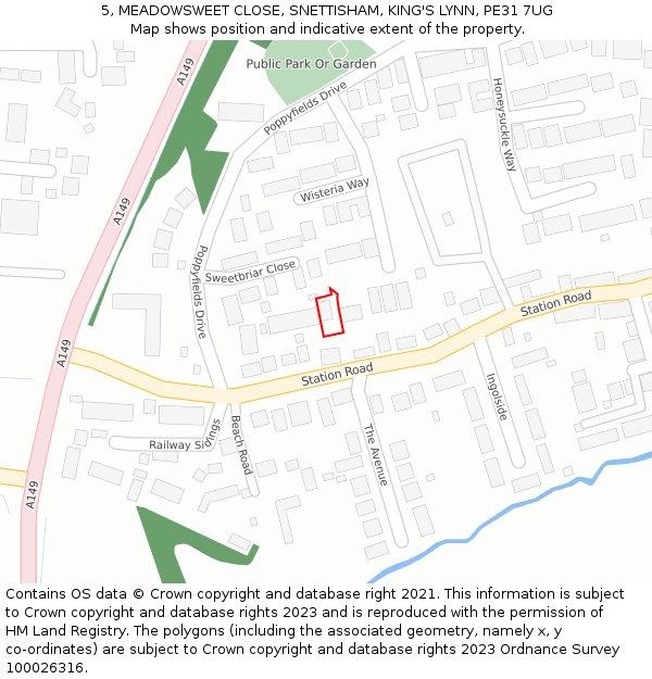 5, MEADOWSWEET CLOSE, SNETTISHAM, KING'S LYNN, PE31 7UG: Location map and indicative extent of plot
