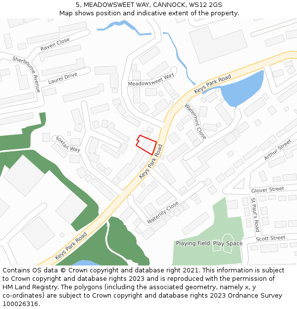 5, MEADOWSWEET WAY, CANNOCK, WS12 2GS: Location map and indicative extent of plot