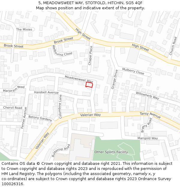 5, MEADOWSWEET WAY, STOTFOLD, HITCHIN, SG5 4QF: Location map and indicative extent of plot