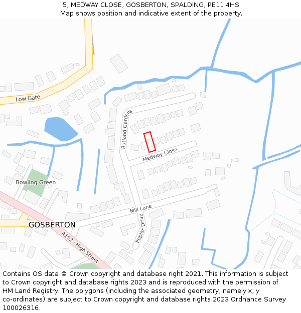 5, MEDWAY CLOSE, GOSBERTON, SPALDING, PE11 4HS: Location map and indicative extent of plot