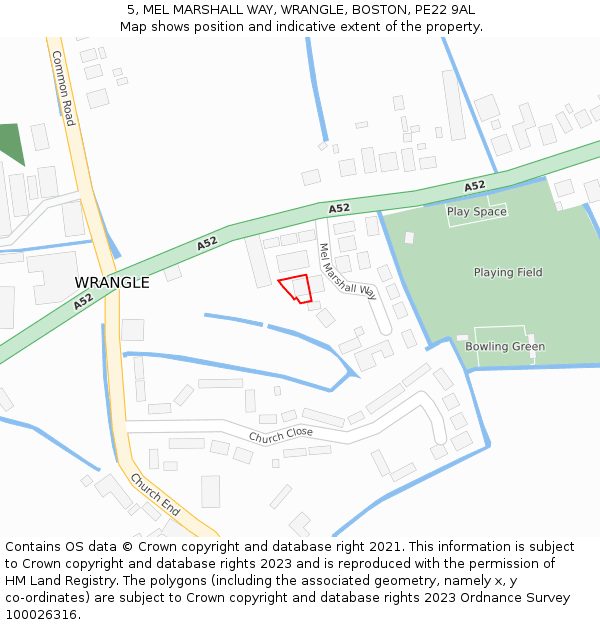 5, MEL MARSHALL WAY, WRANGLE, BOSTON, PE22 9AL: Location map and indicative extent of plot