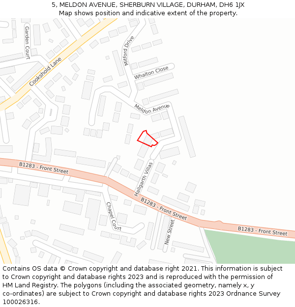 5, MELDON AVENUE, SHERBURN VILLAGE, DURHAM, DH6 1JX: Location map and indicative extent of plot