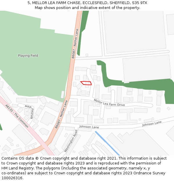 5, MELLOR LEA FARM CHASE, ECCLESFIELD, SHEFFIELD, S35 9TX: Location map and indicative extent of plot