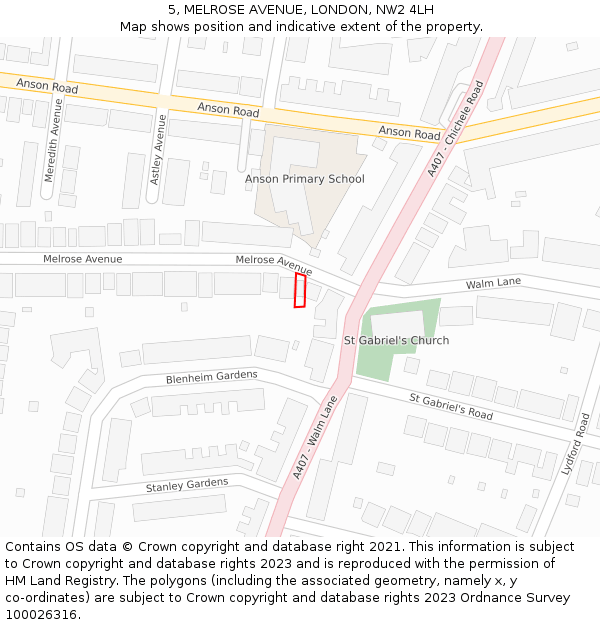 5, MELROSE AVENUE, LONDON, NW2 4LH: Location map and indicative extent of plot