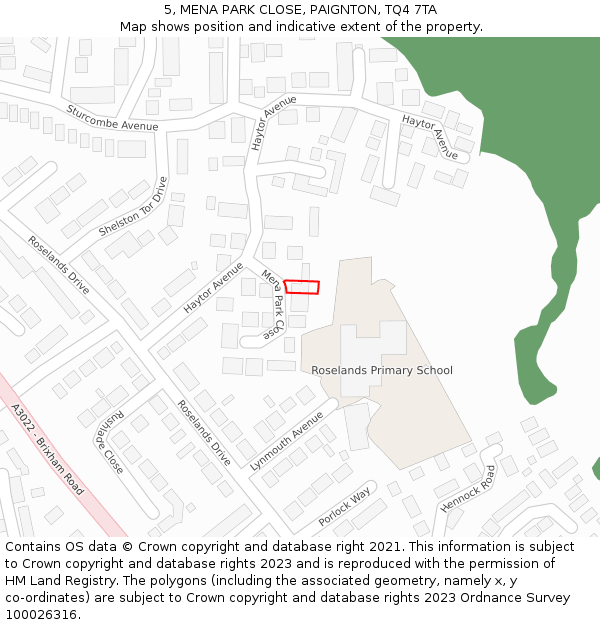 5, MENA PARK CLOSE, PAIGNTON, TQ4 7TA: Location map and indicative extent of plot