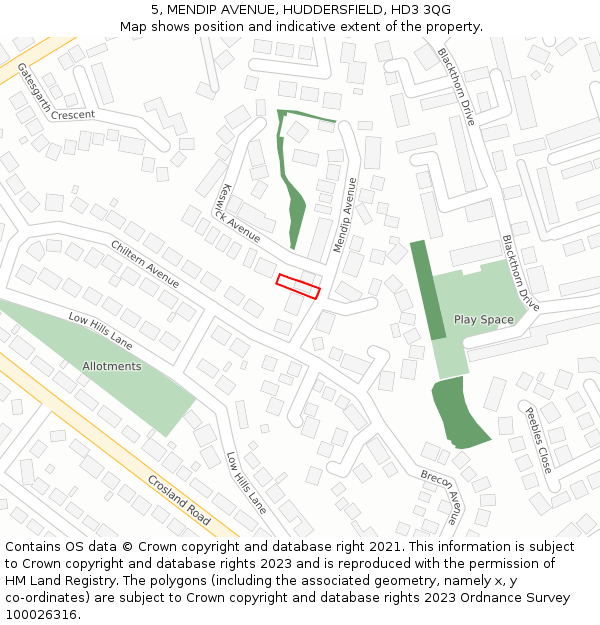 5, MENDIP AVENUE, HUDDERSFIELD, HD3 3QG: Location map and indicative extent of plot