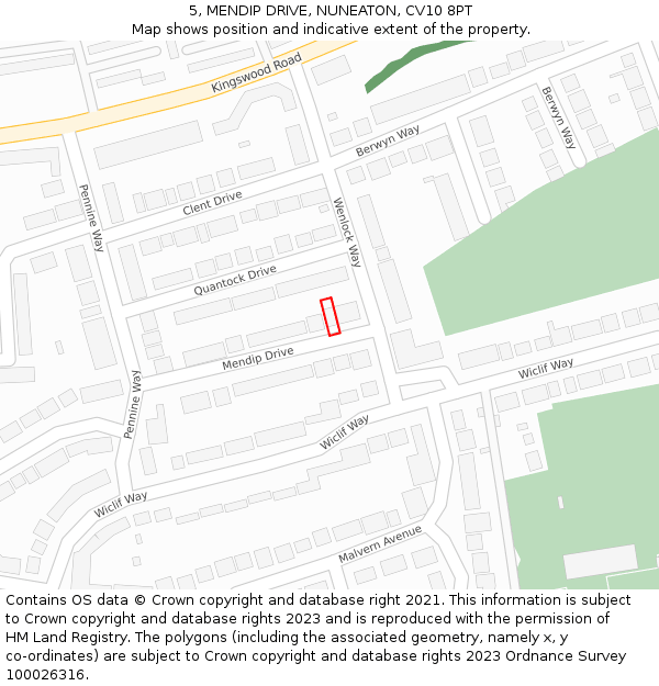 5, MENDIP DRIVE, NUNEATON, CV10 8PT: Location map and indicative extent of plot