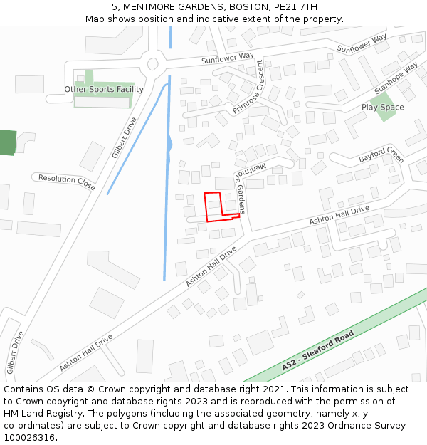 5, MENTMORE GARDENS, BOSTON, PE21 7TH: Location map and indicative extent of plot