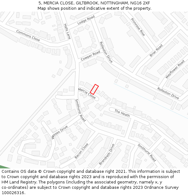 5, MERCIA CLOSE, GILTBROOK, NOTTINGHAM, NG16 2XF: Location map and indicative extent of plot