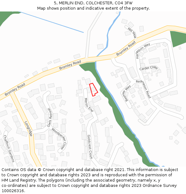 5, MERLIN END, COLCHESTER, CO4 3FW: Location map and indicative extent of plot