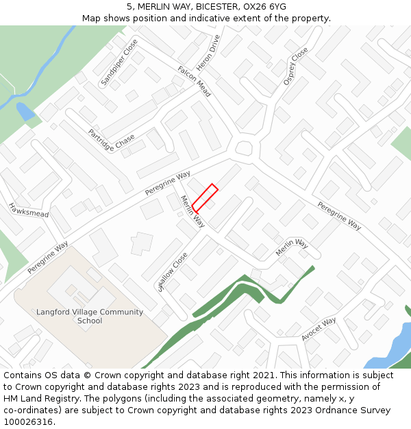 5, MERLIN WAY, BICESTER, OX26 6YG: Location map and indicative extent of plot