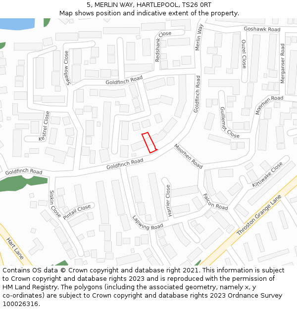 5, MERLIN WAY, HARTLEPOOL, TS26 0RT: Location map and indicative extent of plot