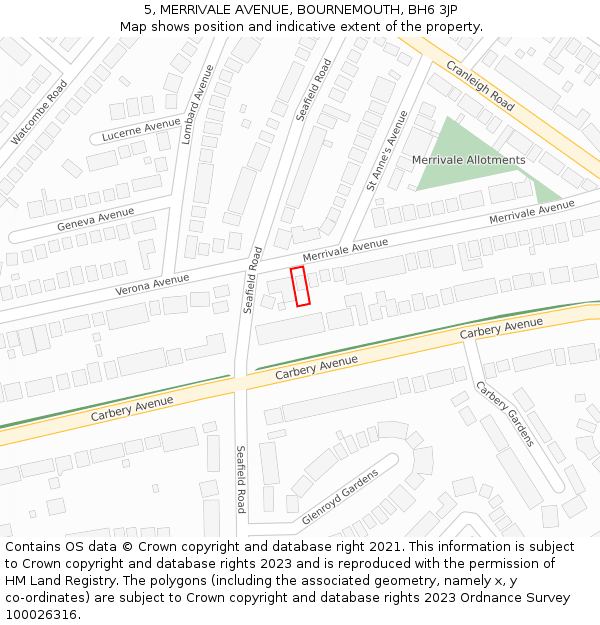 5, MERRIVALE AVENUE, BOURNEMOUTH, BH6 3JP: Location map and indicative extent of plot
