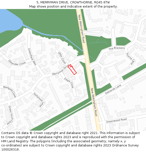 5, MERRYMAN DRIVE, CROWTHORNE, RG45 6TW: Location map and indicative extent of plot