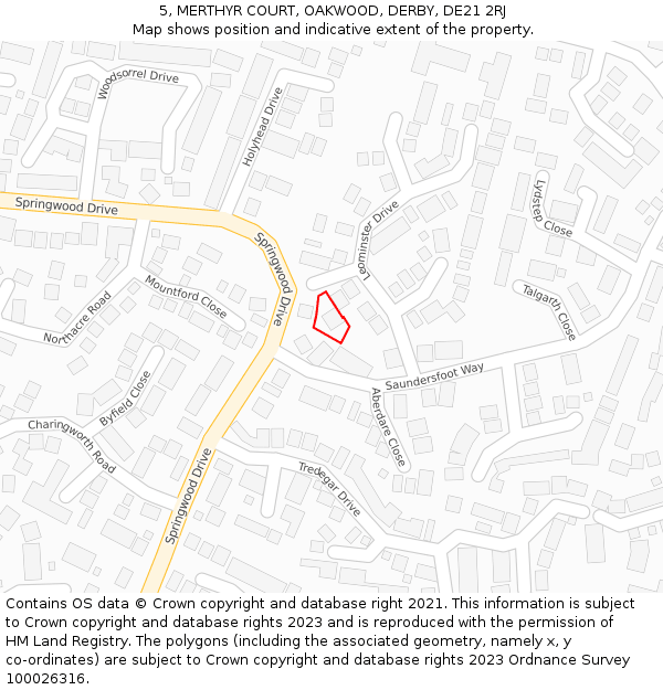 5, MERTHYR COURT, OAKWOOD, DERBY, DE21 2RJ: Location map and indicative extent of plot