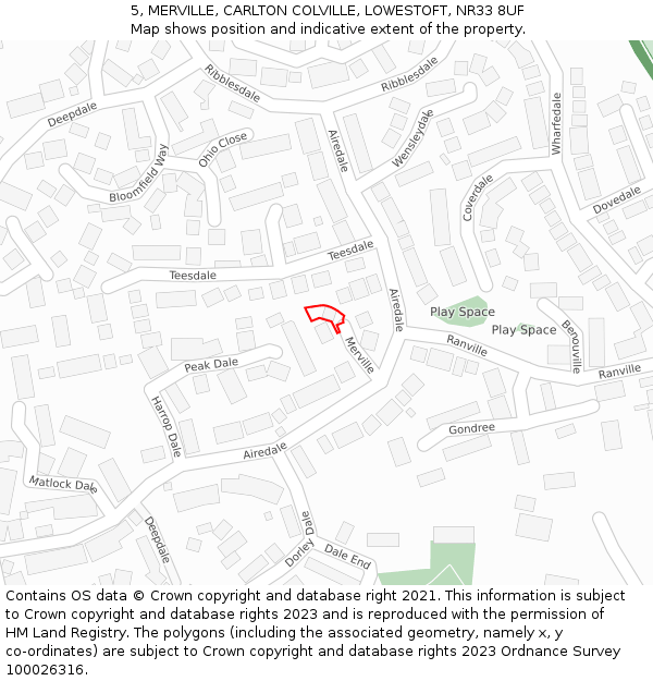 5, MERVILLE, CARLTON COLVILLE, LOWESTOFT, NR33 8UF: Location map and indicative extent of plot