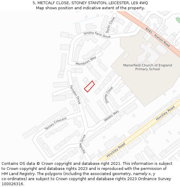 5, METCALF CLOSE, STONEY STANTON, LEICESTER, LE9 4WQ: Location map and indicative extent of plot
