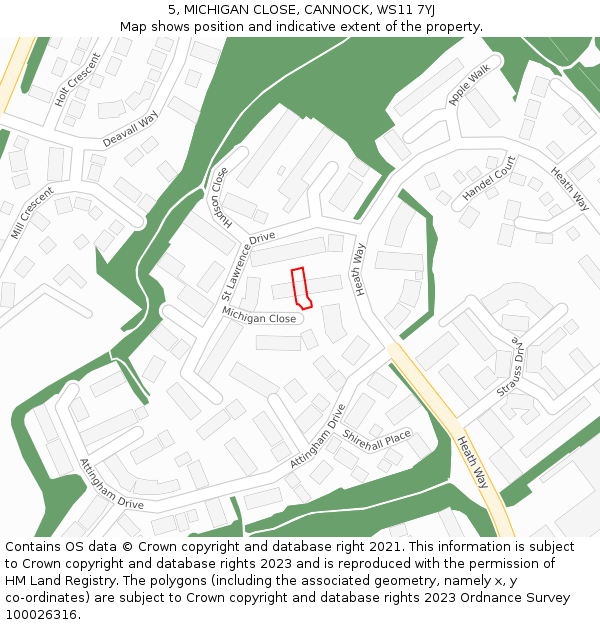 5, MICHIGAN CLOSE, CANNOCK, WS11 7YJ: Location map and indicative extent of plot