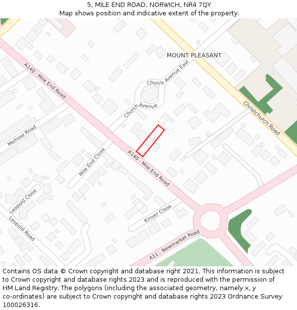 5, MILE END ROAD, NORWICH, NR4 7QY: Location map and indicative extent of plot