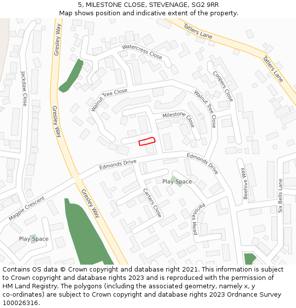 5, MILESTONE CLOSE, STEVENAGE, SG2 9RR: Location map and indicative extent of plot