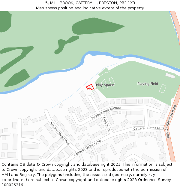 5, MILL BROOK, CATTERALL, PRESTON, PR3 1XR: Location map and indicative extent of plot