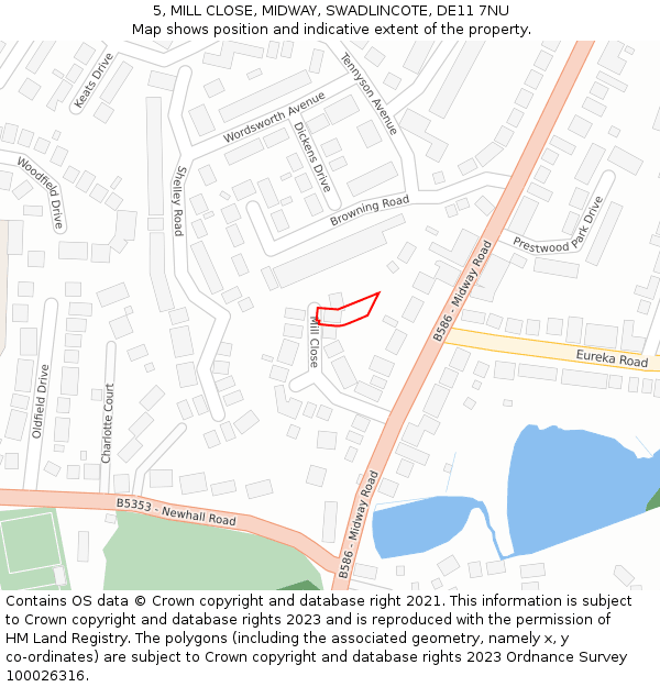 5, MILL CLOSE, MIDWAY, SWADLINCOTE, DE11 7NU: Location map and indicative extent of plot