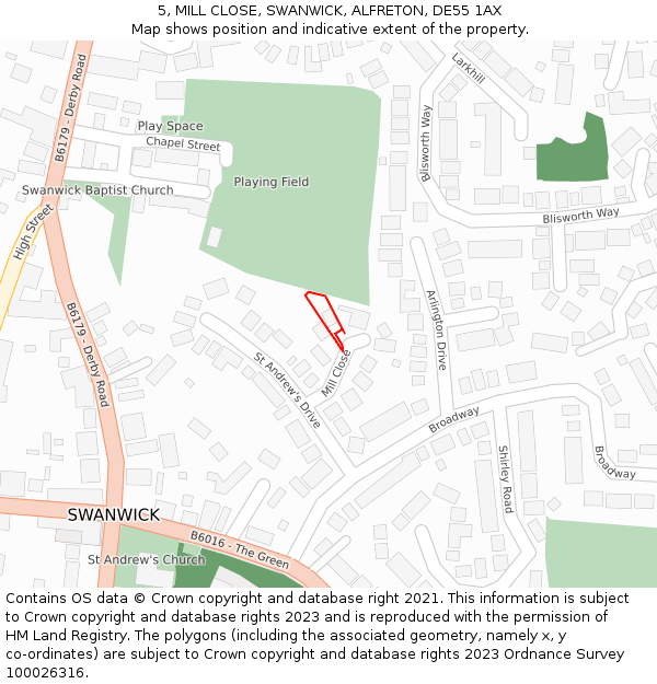 5, MILL CLOSE, SWANWICK, ALFRETON, DE55 1AX: Location map and indicative extent of plot