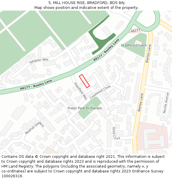 5, MILL HOUSE RISE, BRADFORD, BD5 8AJ: Location map and indicative extent of plot
